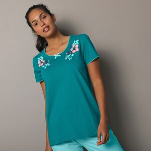 Blancheporte Pyžamové tričko s krátkymi rukávmi a potlačou pod výstrihom smaragdová 42/44