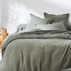 Blancheporte Jednofarebná posteľná bielizeň z ľanu v zapratej úprave zelená obliečka na vank. 63x63cm+ lem