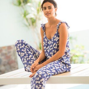 Blancheporte Pyžamo s nohavicami, potlač kvetín modrá 38