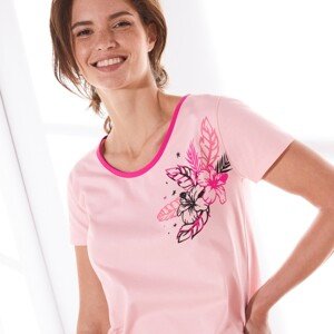 Blancheporte Pyžamové tričko s krátkymi rukávmi, stredový motív kvetín ružová 34/36