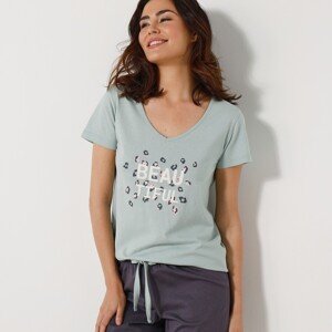 Blancheporte Pyžamové tričko s krátkymi rukávmi a stredovou potlačou "Beautiful" svetlozelená 34/36
