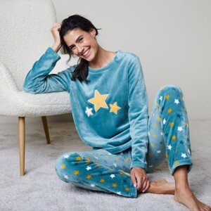 Blancheporte Fleecové pyžamo, hebké na dotyk modrosivá 42/44