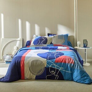 Blancheporte Bavlnená posteľná bielizeň Arty s potlačou tvárí modrá obliečka na prikrývku140x200cm