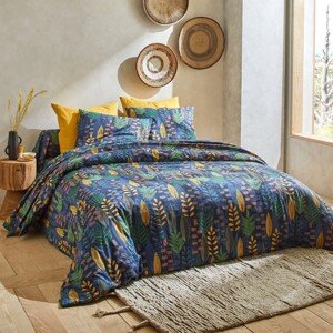 Blancheporte Bavlnená posteľná bielizeň Madi s rastlinným motívom nám.modrá napínacia plachta 90x190cm