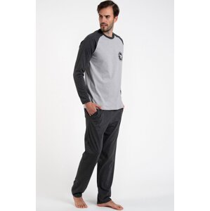 Pánske pyžamo Italian Fashion Morten - dlhé z bavlny Sivo-tmavosivá L