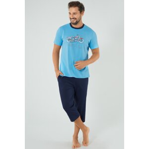 Pánske pyžamo Italian Fashion Junák - trojštvrťové Svetlomodrá-tmavomodrá XL