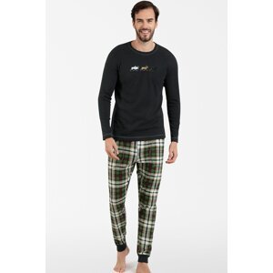 Pánske pyžamo Italian Fashion Seward - dlouhé bavlněné Tmavo sivá - zelená M