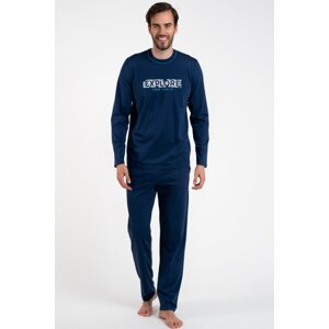 Pánske pyžamo Italian Fashion Explore - dlhé bavlnené Tmavomodrá 2XL