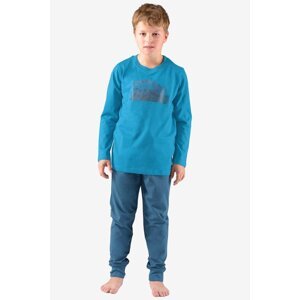 Bavlněné chlapecké pyžamo dlouhé Gina 69003P Tmavomodrá - modrá 140-146
